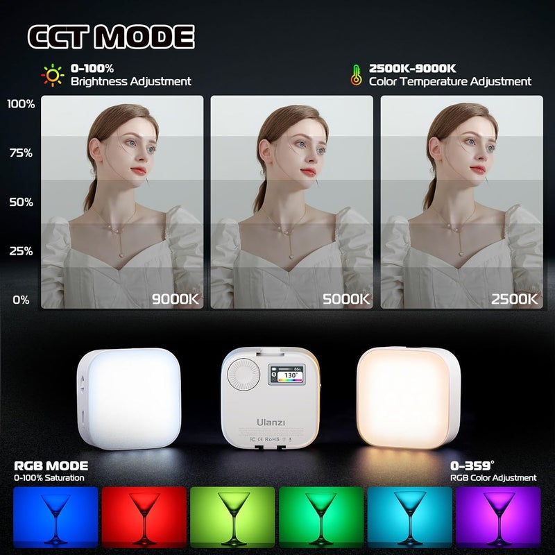 VIJIM ضوء الفيديو RGB Ulanzi U60، ضوء كاميرا LED محمول مع 360° لون CRI≥95 2500-9000K مصباح لوحة قابل للتعتيم، إضاءة تصوير LED بسعة 2500mAh مع محول حذاء بارد سريع الإطلاق ومشبك - أبيض - Image 2